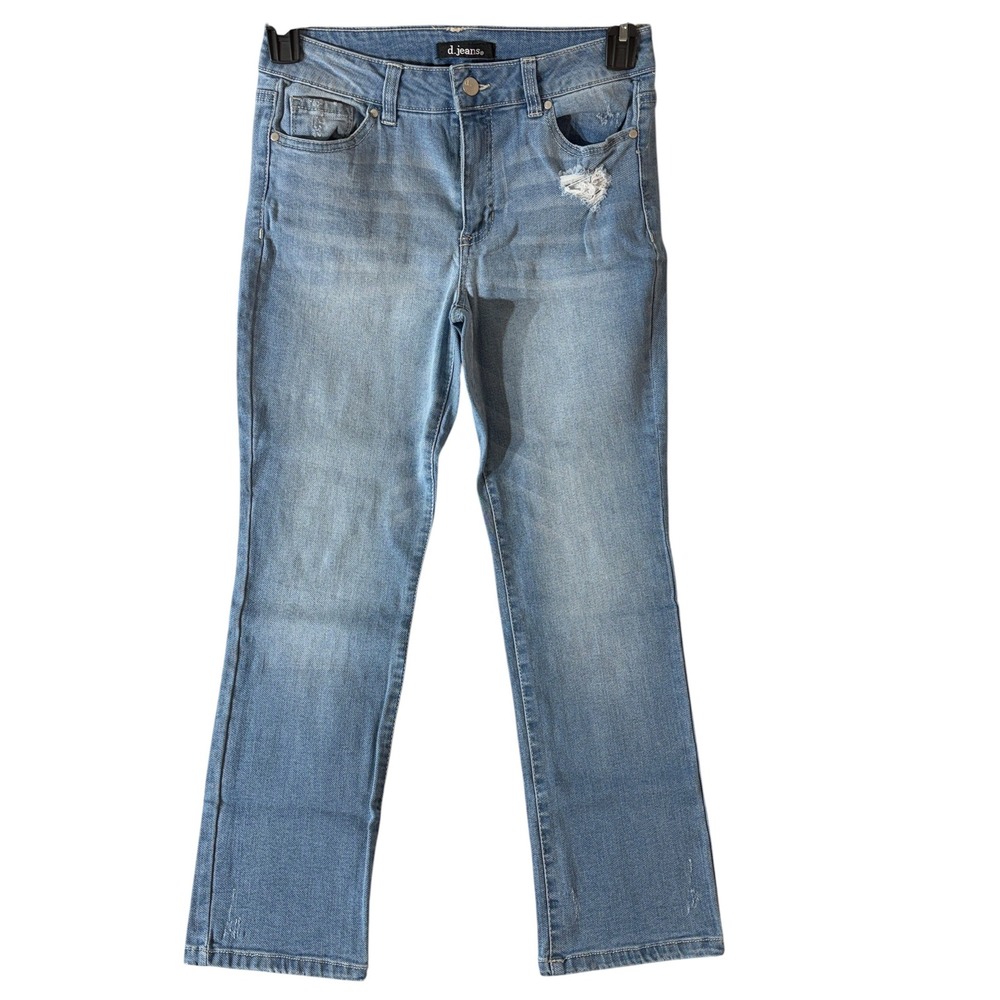 d.jeans Womens 6 Distressed Straight Leg Jeans Light Wash Stretch Y2K 29x28